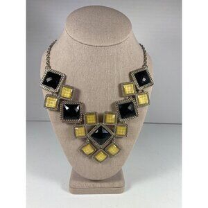Y2K NY Geometric Statement Necklace Black Gold 15in + Extender